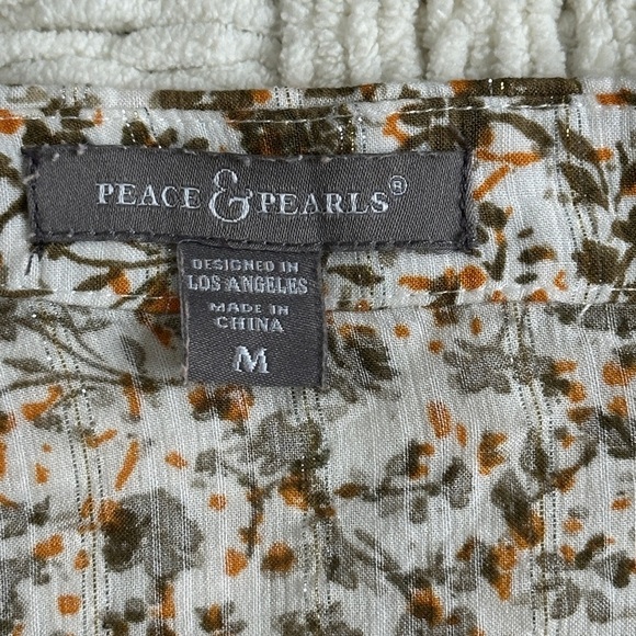 Peace & Pearls tiny floral popover tie neck boho poets blouse - Picture 6 of 11